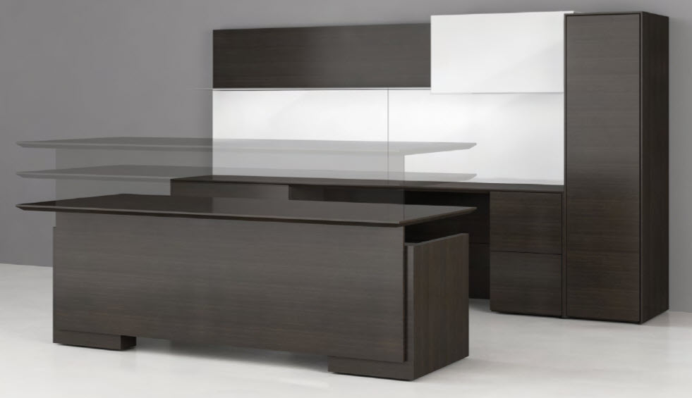 Sit Stand Executive Office Desk with built-in modesty panel in front